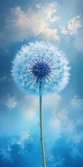 Obraz premium Delicate blue dandelion flower with intricate details in soft focus against a serene background