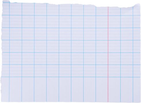 piece of lined graph paper tear isolated on white background
