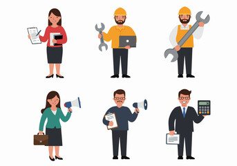 Diverse professional characters set with various occupations and business roles illustration