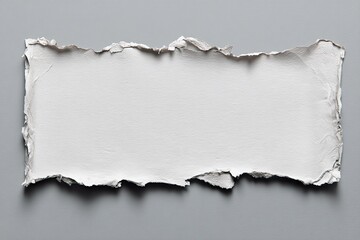 A ripped piece of off-white paper on a muted gray background.  The paper edges are unevenly torn, creating a textured frame around a blank, empty center