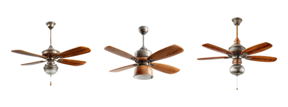 Three Stylish Ceiling Fans with Wood Blades for Home Decor