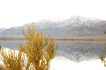 Mountainous landscape background screensaver winter morning in New Zealand 