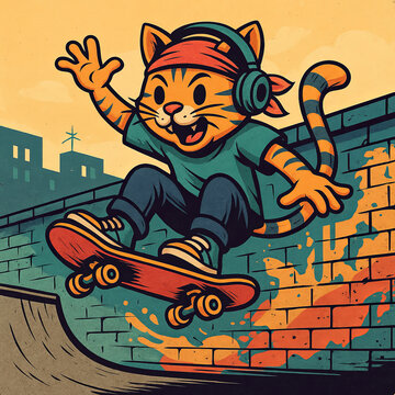 Gato&nbsp;Skater&nbsp;con&nbsp;Auriculares	