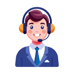 Friendly male customer service representative wearing a headset and suit