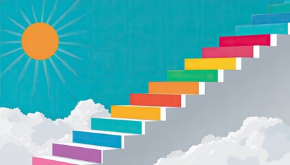 Fototapeta premium Colorful Steps to Success, Sunny Sky, Clouds