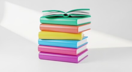 Stack of colorful books on white background