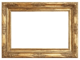 Golden ornate picture frame, empty,  white background