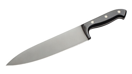 Chef&rsquo;s Knife with Clean Blade and Ergonomic Handle Slightly Angled on Transparent Background

