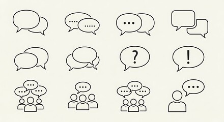 Fototapeta premium Collection of Simple Line Art Speech Bubbles and Communication Icons