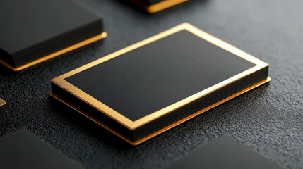 Elegant Black Business Card with Gold Accents on Dark Surface