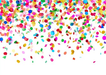 Colorful confetti falling on white background