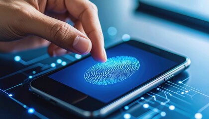 Finger Touching Fingerprint On Smartphone Screen