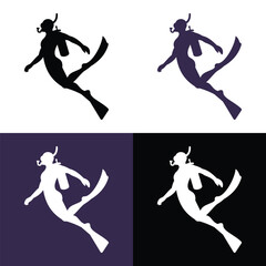 Vector Silhouette of Diving Person Set