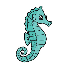 Fototapeta premium Cute cartoon seahorse illustration in teal – stock vector flat illustration