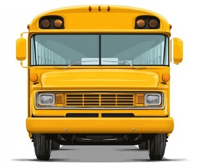 Fototapeta premium Front view of a classic yellow school bus. Bright yellow bus, front-facing, detailed. Classic design, isolated on white background