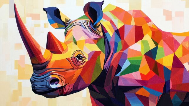 Colorful and Vibrant Geometric Rhino Artwork for Wildlife Lovers