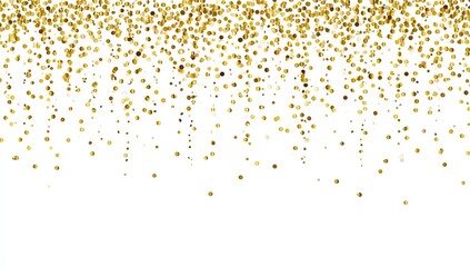 Gold glitter confetti falling on a white background