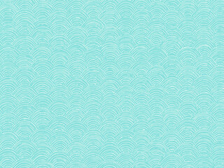Fototapeta premium A traditional Japanese Seigaiha wave pattern with white lines on a light turquoise background.