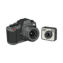 Fototapeta premium Comparison of retro slr and compact point-and-shoot cameras – stock vector flat illustration
