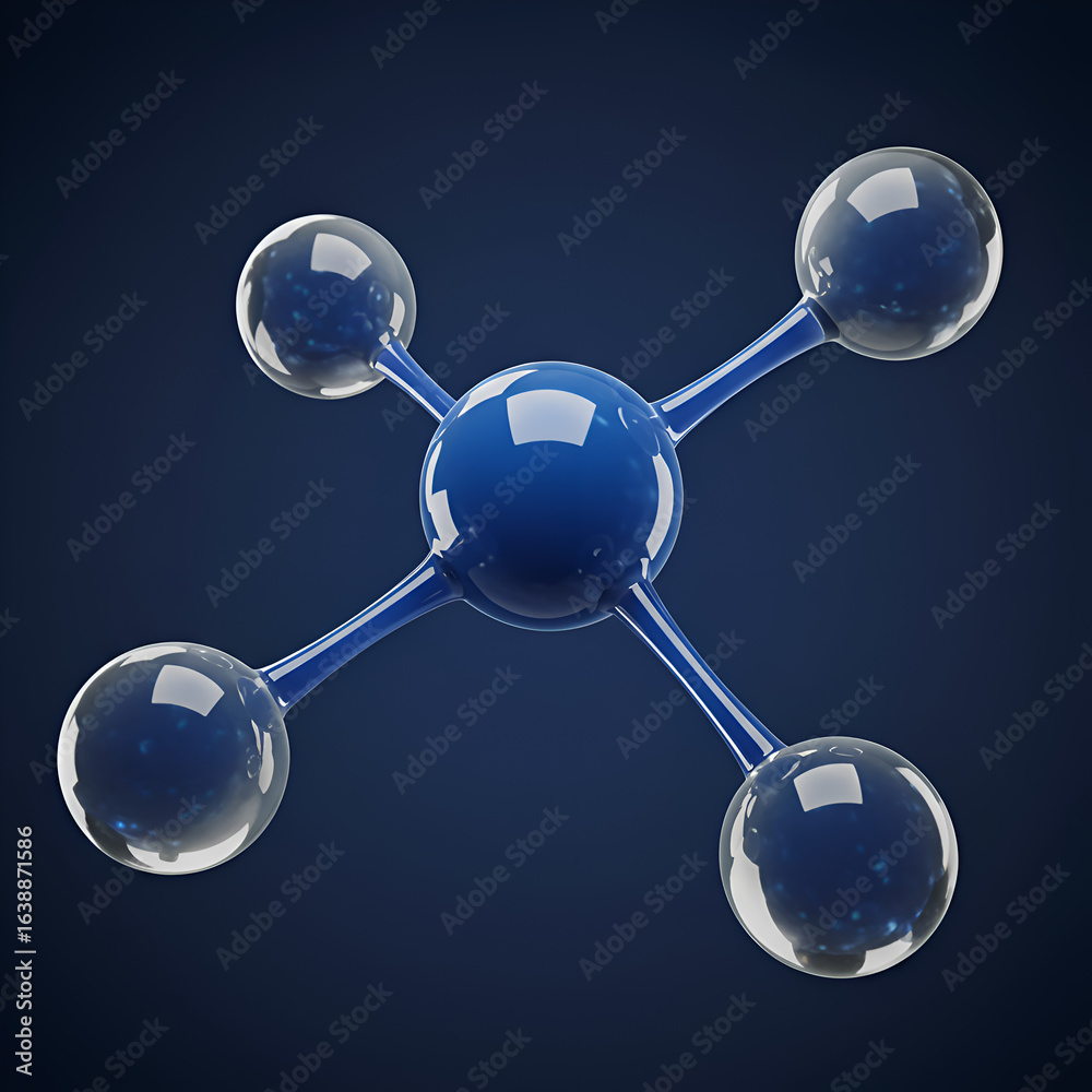 Wall mural 3d rendering of a blue molecular structure on dark background