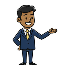 Animated male character in suit making a presentation gesture &ndash; stock vector flat illustration