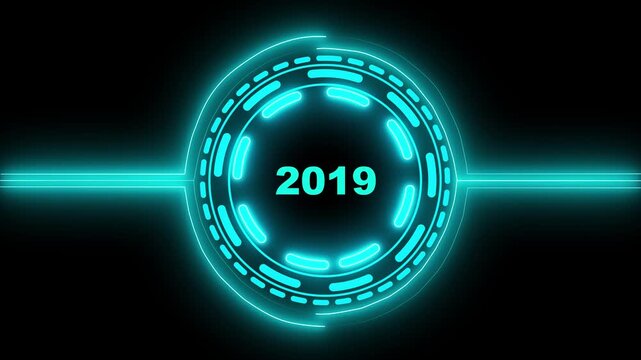 3d text animation 4k video. 2019 text with screen effects of technological failures. Concept of counting years. Past year technology concept on black background.