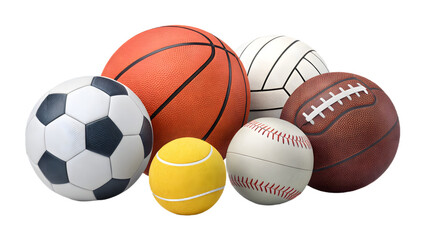 Diverse sports balls PNG set isolated, ideal for design projects. 