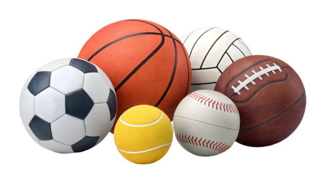 Diverse sports balls PNG set isolated, ideal for design projects.
