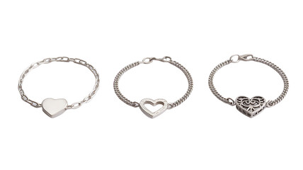 Fototapeta premium Elegant Silver Heart Bracelets for Women and Girls Perfect for Any Occasion, transparent background