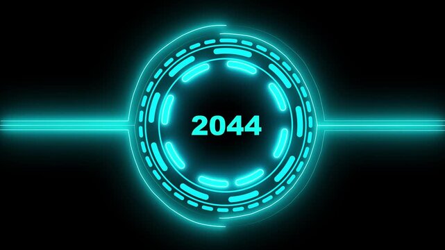 3d text animation 4k video. 2044 text with screen effects of technological failures. Concept of counting years. Past year technology concept on black background.