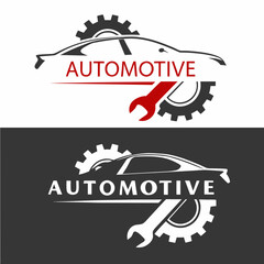 Dual Automotive Logo Variants with Car Silhouette, Gear, and Wrench