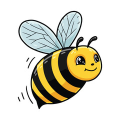 Cute cartoon bee with smiling face and transparent wings &ndash; stock vector flat illustration