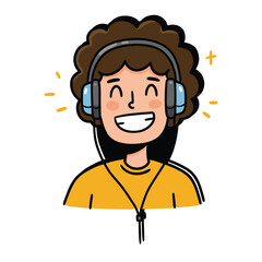 Obraz premium Smiling young caucasian male with headphones enjoying music – stock vector flat illustration