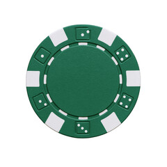 Single Green Casino Chip with White Inlays and Dice Symbols, Representing Gambling and Chance