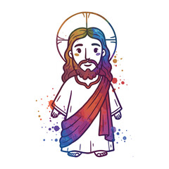 Obraz premium Colorful cartoon representation of historical religious figure with halo – stock vector flat illustration