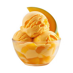 mango sorbet on bowl Isolated on white and transparent background