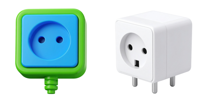 3D Plastic Smart Plug Icon Displaying Blue Green And White Elements With Square Design For Technology And Electrical Concepts