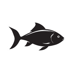 Silhouette illustration of a fish with prominent fins and a visible eye on a white background image