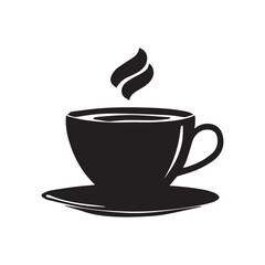 Silhouette of a steaming coffee cup on a saucer with visible steam rising from the hot beverage image