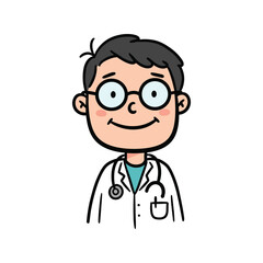 Fototapeta premium Cartoon illustration of a young male asian doctor with glasses in a white coat – stock vector flat illustration
