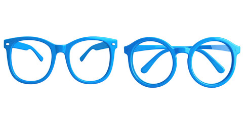 Fototapeta premium 3D Plastic Style Blue Eyeglasses Icon on Transparent Background