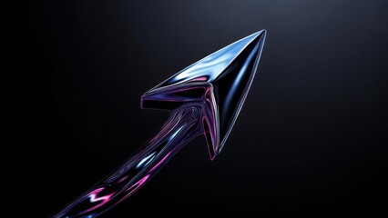 Polished Liquid Metal Arrow Ascending with Vibrant Neon Highlights