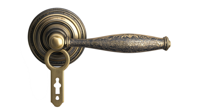 Elegant brass door handle with keyhole cut out transparent background .png