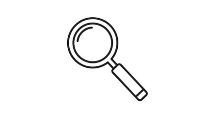 Simple Magnifying Glass Icon with Black Outline on White Background