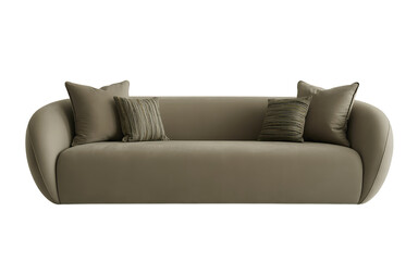 Elegant Modern Contemporary Curved Upholstered Sofa with Decorative Accent Pillows for Living Room Furniture, transparent background