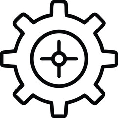 Obraz premium Simple Line Art Icon of a Gear with a Crosshair Target Symbol