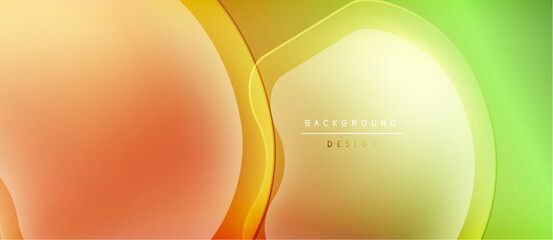 Vibrant smooth gradients blend orange, yellow, green. Modern design features flowing lines, soft shapes, text overlay.