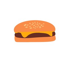 Flat illustration burger in sandwich bun style
