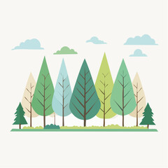 Obraz premium Clean vector art of a lush green forest for climate and wildlife care.