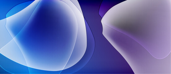 Abstract fluid shapes, blue purple tones, smooth gradients. Minimalist design, calming aesthetic, digital artwork.